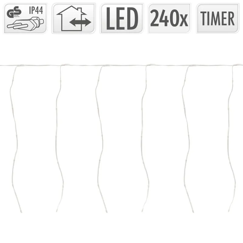 LED Lichtervorhang 6 m mit 240 LEDs Warmweiß IP44 Timer-ECD Germany Sale