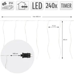 LED Lichtervorhang 6 m mit 240 LEDs Warmweiß IP44 Timer-ECD Germany Sale