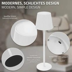 LED Tischlampe kabellos mit Touch, Weiß, Ø10x36 cm, Akku Tischleuchte USB-C ML-Design-ECD Germany New