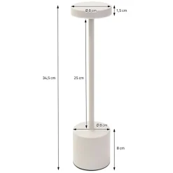 LED Tischlampe kabellos mit Touch, Creme Ø8x34,5cm Akku Tischleuchte USB-C ML-Design-ECD Germany