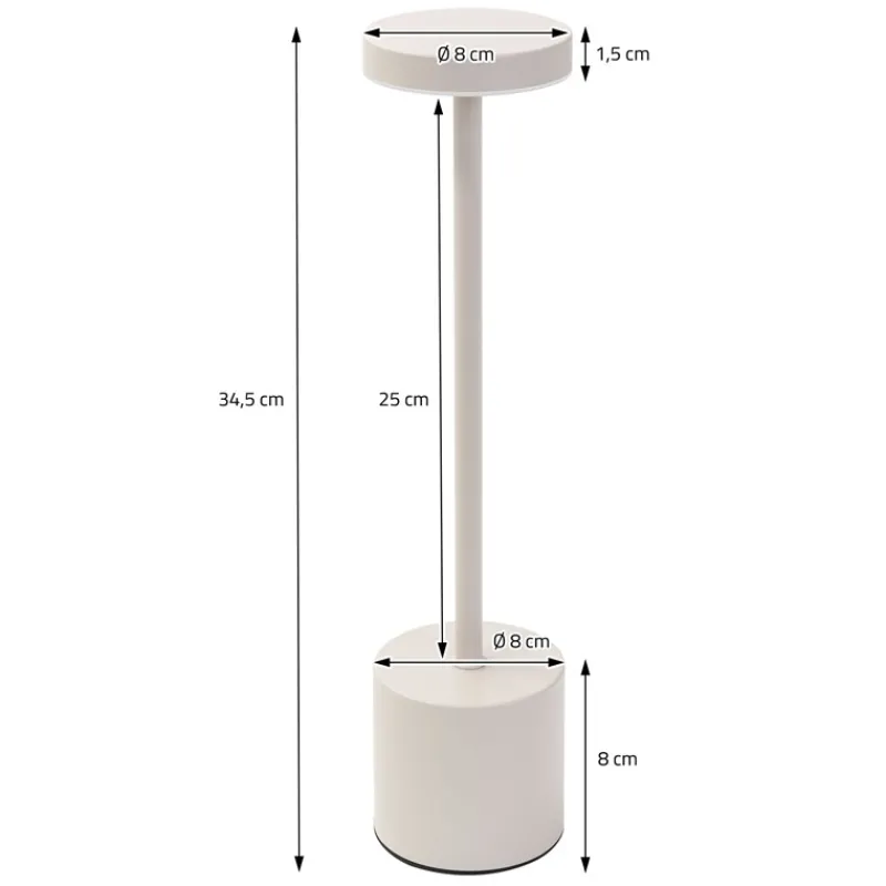 LED Tischlampe kabellos mit Touch, Creme Ø8x34,5cm Akku Tischleuchte USB-C ML-Design-ECD Germany