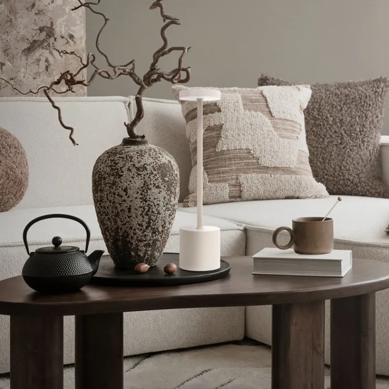 LED Tischlampe kabellos mit Touch, Creme Ø8x34,5cm Akku Tischleuchte USB-C ML-Design-ECD Germany