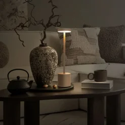 LED Tischlampe kabellos mit Touch, Creme Ø8x34,5cm Akku Tischleuchte USB-C ML-Design-ECD Germany