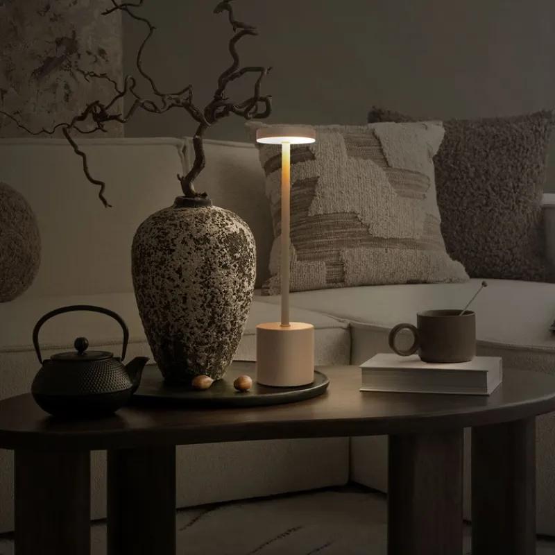 LED Tischlampe kabellos mit Touch, Creme Ø8x34,5cm Akku Tischleuchte USB-C ML-Design-ECD Germany