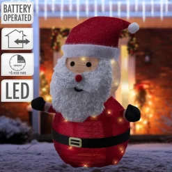 LED Weihnachtsmann 68cm hoch mit Mütze, Bart & Handschuhen Gartenfigur Weihnachtsdeko mit 30 warmweißen LEDs-ECD Germany Discount