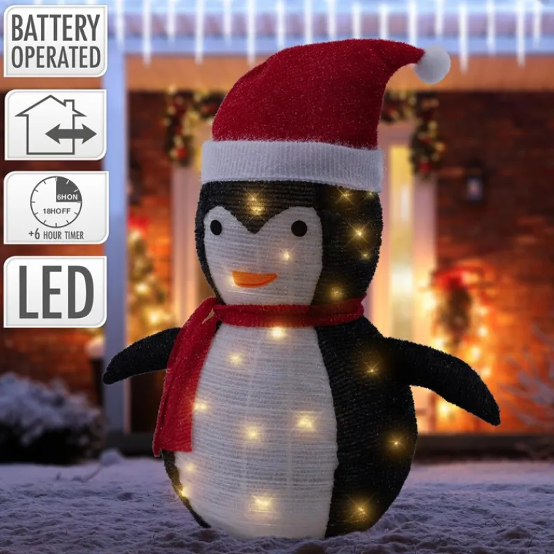 LED Weihnachtspinguin 68cm hoch mit Mütze und Schal Gartenfigur Weihnachtsdeko mit 30 warmweißen LEDs-ECD Germany New