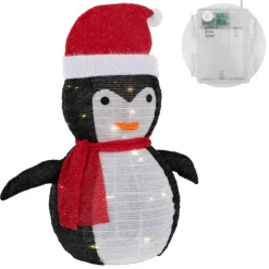 LED Weihnachtspinguin 68cm hoch mit Mütze und Schal Gartenfigur Weihnachtsdeko mit 30 warmweißen LEDs-ECD Germany New
