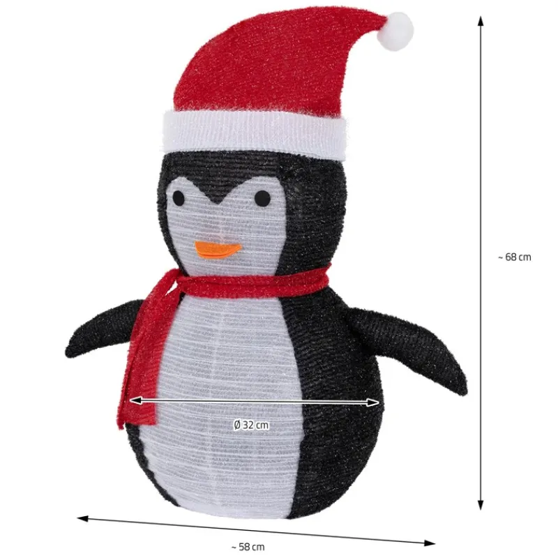 LED Weihnachtspinguin 68cm hoch mit Mütze und Schal Gartenfigur Weihnachtsdeko mit 30 warmweißen LEDs-ECD Germany New