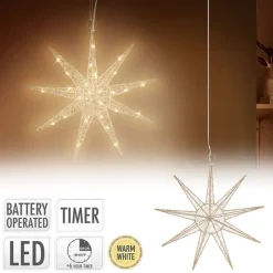 LED Weihnachtsstern 30 cm Gold aus Metall mit warmweißen LEDs-ECD Germany Sale