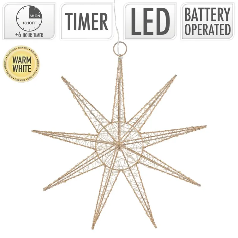LED Weihnachtsstern 30 cm Gold aus Metall mit warmweißen LEDs-ECD Germany Sale