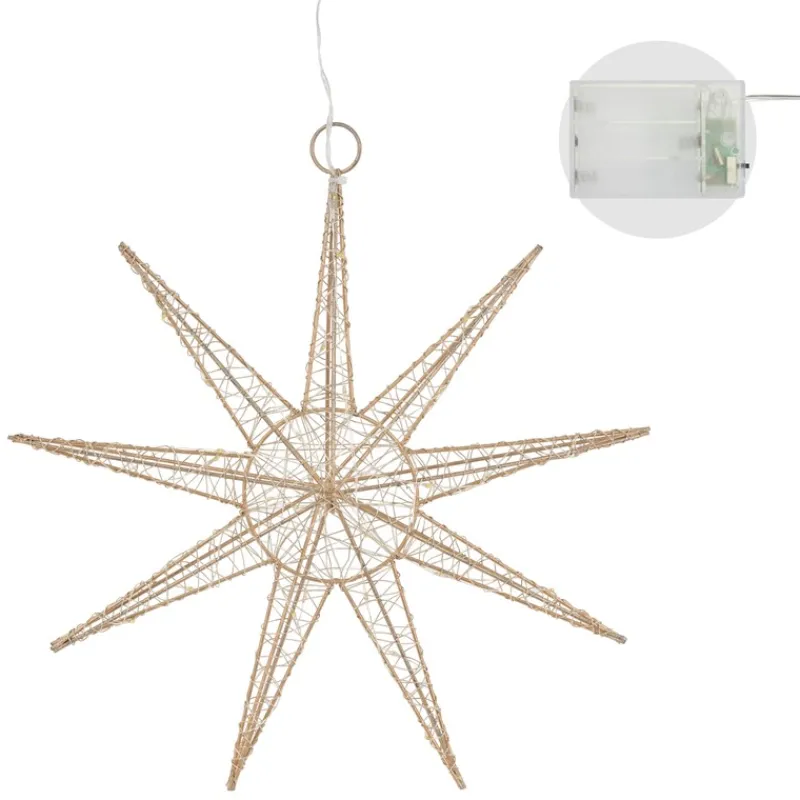 LED Weihnachtsstern 30 cm Gold aus Metall mit warmweißen LEDs-ECD Germany Sale