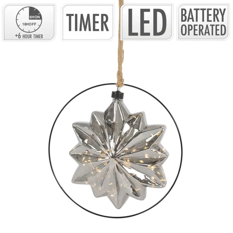 LED Weihnachtsstern Ø18 cm Grau aus Metall mit warmweißen LEDs-ECD Germany Best