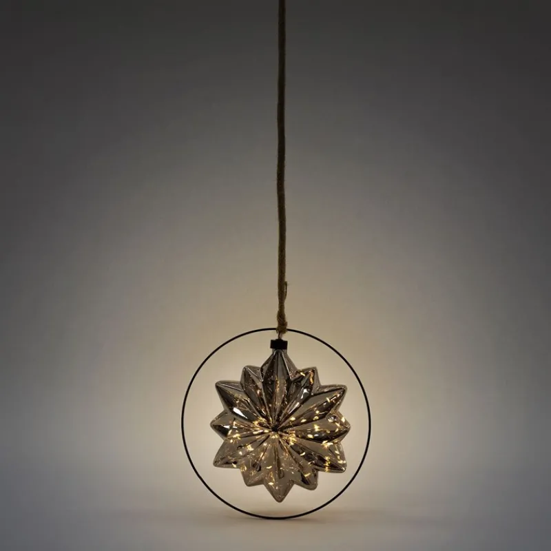 LED Weihnachtsstern Ø18 cm Grau aus Metall mit warmweißen LEDs-ECD Germany Best