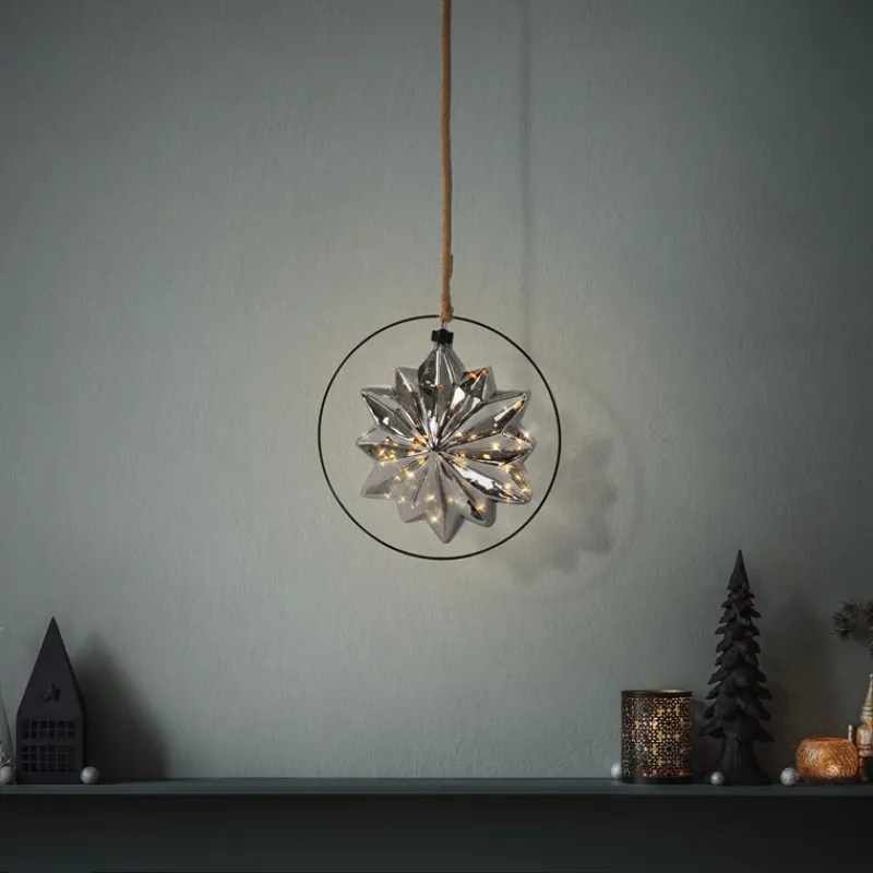 LED Weihnachtsstern Ø18 cm Grau aus Metall mit warmweißen LEDs-ECD Germany Best