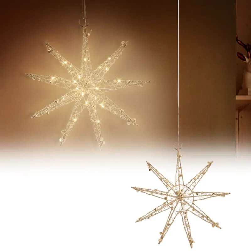 LED Weihnachtsstern 30 cm Gold aus Metall mit warmweißen LEDs-ECD Germany Best