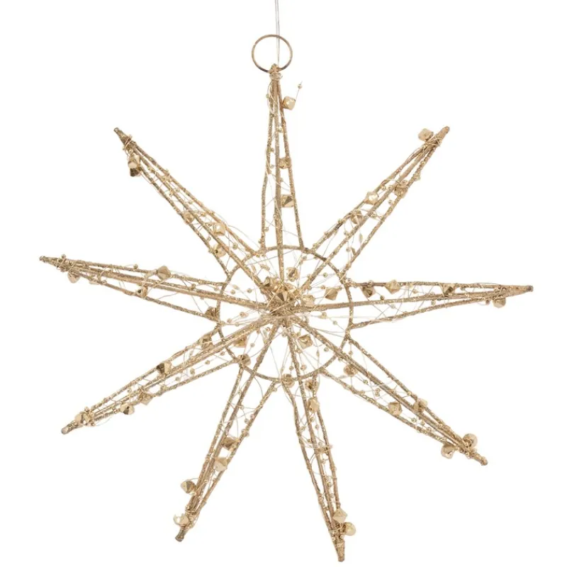 LED Weihnachtsstern 30 cm Gold aus Metall mit warmweißen LEDs-ECD Germany Best