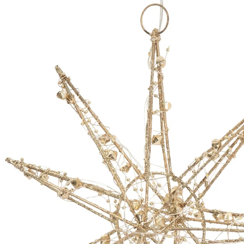 LED Weihnachtsstern 30 cm Gold aus Metall mit warmweißen LEDs-ECD Germany Best