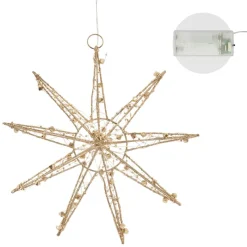 LED Weihnachtsstern 30 cm Gold aus Metall mit warmweißen LEDs-ECD Germany Best