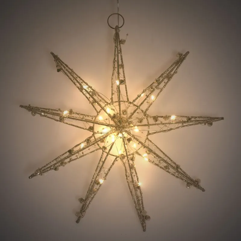 LED Weihnachtsstern 30 cm Gold aus Metall mit warmweißen LEDs-ECD Germany Best