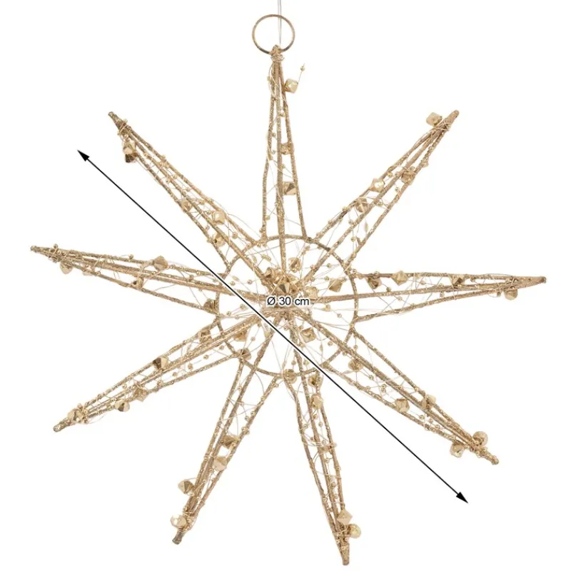 LED Weihnachtsstern 30 cm Gold aus Metall mit warmweißen LEDs-ECD Germany Best