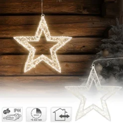 LED Weihnachtsstern 38 cm mit 960 warmweißen LEDs und Timer aus Metall für Innen und Außen IP44 Spritzwassergeschützt-ECD Germany