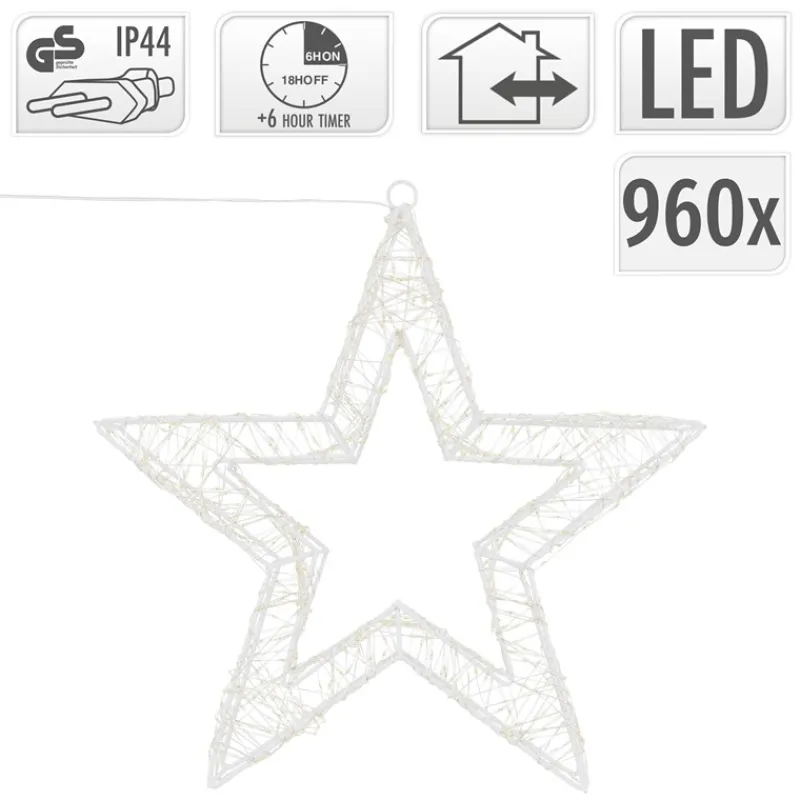 LED Weihnachtsstern 38 cm mit 960 warmweißen LEDs und Timer aus Metall für Innen und Außen IP44 Spritzwassergeschützt-ECD Germany