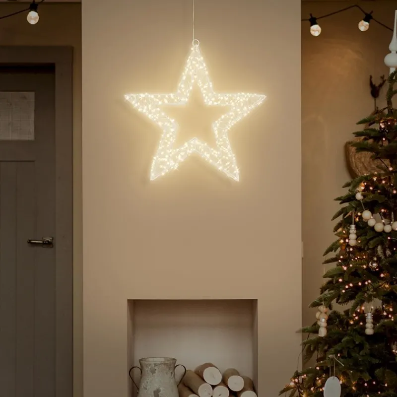LED Weihnachtsstern 38 cm mit 960 warmweißen LEDs und Timer aus Metall für Innen und Außen IP44 Spritzwassergeschützt-ECD Germany
