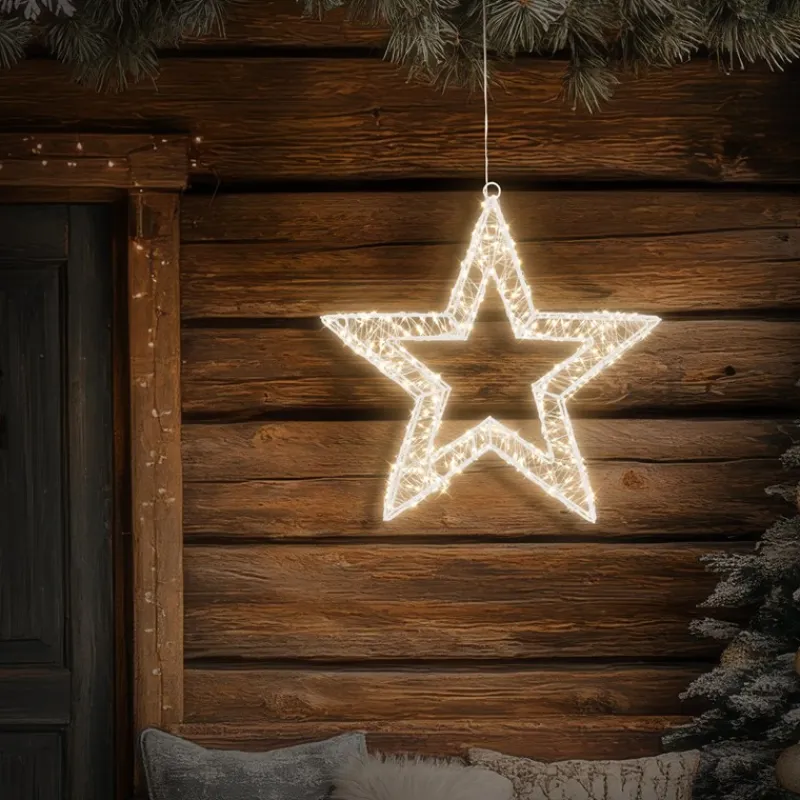 LED Weihnachtsstern 38 cm mit 960 warmweißen LEDs und Timer aus Metall für Innen und Außen IP44 Spritzwassergeschützt-ECD Germany