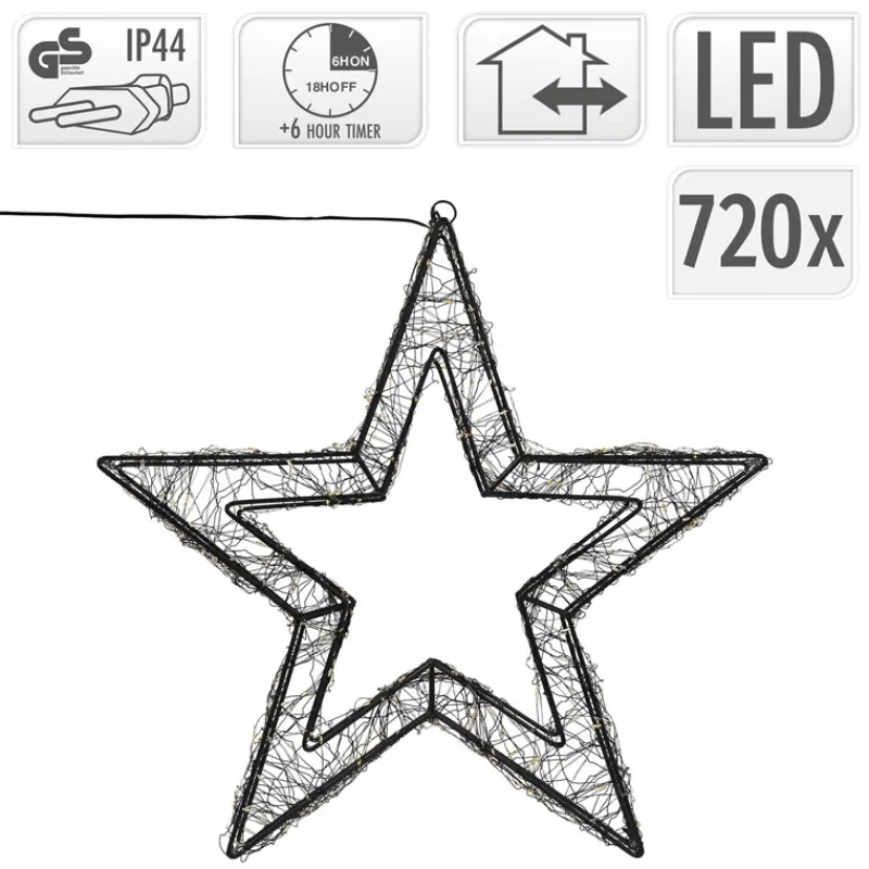 LED Weihnachtsstern 50 cm mit 720 extra-warmweißen LEDs und Timer für Innen und Außen IP44 Spritzwassergeschützt-ECD Germany Outlet