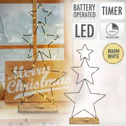 LED Weihnachtssternturm aus 3 Sternen 57 cm Schwarz aus Metall mit 40 warmweißen LEDs Batteriebetrieb-ECD Germany Online