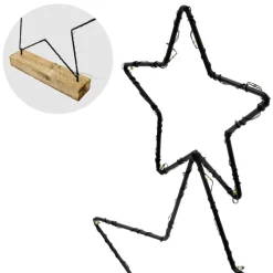 LED Weihnachtssternturm aus 3 Sternen 57 cm Schwarz aus Metall mit 40 warmweißen LEDs Batteriebetrieb-ECD Germany Online