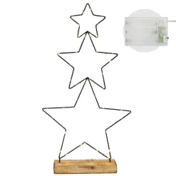 LED Weihnachtssternturm aus 3 Sternen 57 cm Schwarz aus Metall mit 40 warmweißen LEDs Batteriebetrieb-ECD Germany Online