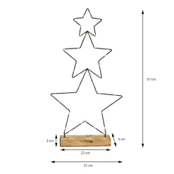LED Weihnachtssternturm aus 3 Sternen 57 cm Schwarz aus Metall mit 40 warmweißen LEDs Batteriebetrieb-ECD Germany Online