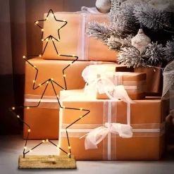 LED Weihnachtssternturm aus 3 Sternen 57 cm Schwarz aus Metall mit 40 warmweißen LEDs Batteriebetrieb-ECD Germany Online