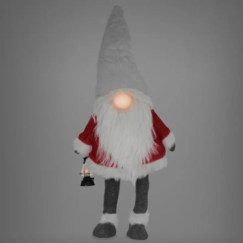 LED Wichtel-Figur 80 cm Rot/Grau aus Kunststoff und Polyester-ECD Germany Clearance