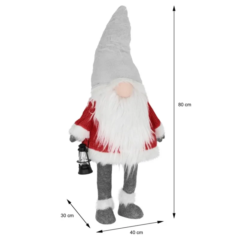 LED Wichtel-Figur 80 cm Rot/Grau aus Kunststoff und Polyester-ECD Germany Clearance