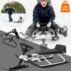 Lenkschlitten für Kinder Weiß ab 5 Jahre bis 90kg Sitz mit Rückenlehne-ECD Germany Best