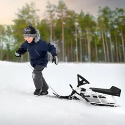 Lenkschlitten für Kinder Weiß ab 5 Jahre bis 90kg Sitz mit Rückenlehne-ECD Germany Best