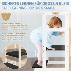 Lernturm für Kinder ab 1 Jahr weiß/schwarz mit höhenverstellbarer Plattform aus Holz von Joyz-ECD Germany Clearance