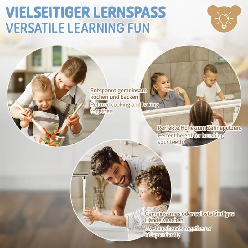 Lernturm für Kinder ab 1 Jahr weiß/schwarz mit höhenverstellbarer Plattform aus Holz von Joyz-ECD Germany Clearance