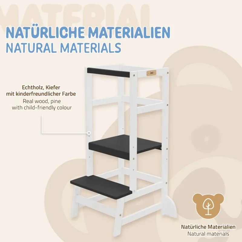 Lernturm für Kinder ab 1 Jahr weiß/schwarz mit höhenverstellbarer Plattform aus Holz von Joyz-ECD Germany Clearance