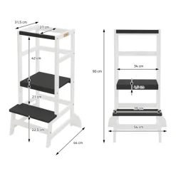 Lernturm für Kinder ab 1 Jahr weiß/schwarz mit höhenverstellbarer Plattform aus Holz von Joyz-ECD Germany Clearance