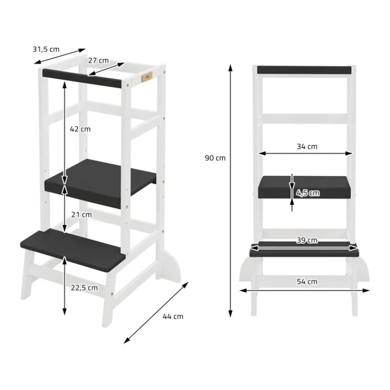 Lernturm für Kinder ab 1 Jahr weiß/schwarz mit höhenverstellbarer Plattform aus Holz von Joyz-ECD Germany Clearance