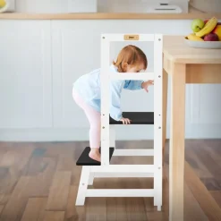 Lernturm für Kinder ab 1 Jahr weiß/schwarz mit höhenverstellbarer Plattform aus Holz von Joyz-ECD Germany Clearance