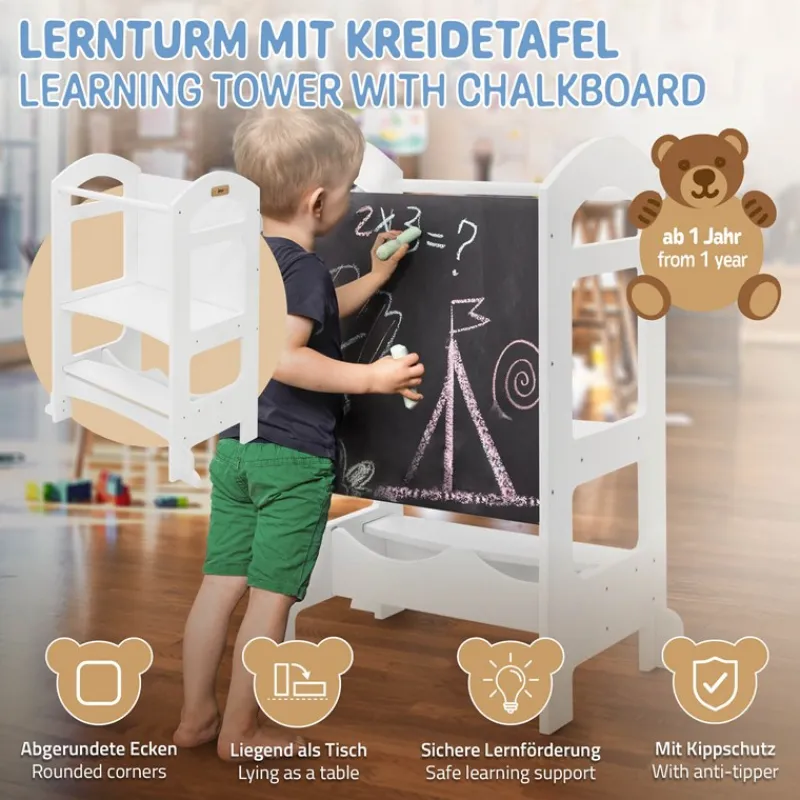 Lernturm 2in1 für Kinder ab 1 Jahr Weiß aus Holz inkl. Tafel von Joyz-ECD Germany Hot