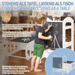 Lernturm 2in1 für Kinder ab 1 Jahr Weiß aus Holz inkl. Tafel von Joyz-ECD Germany Hot