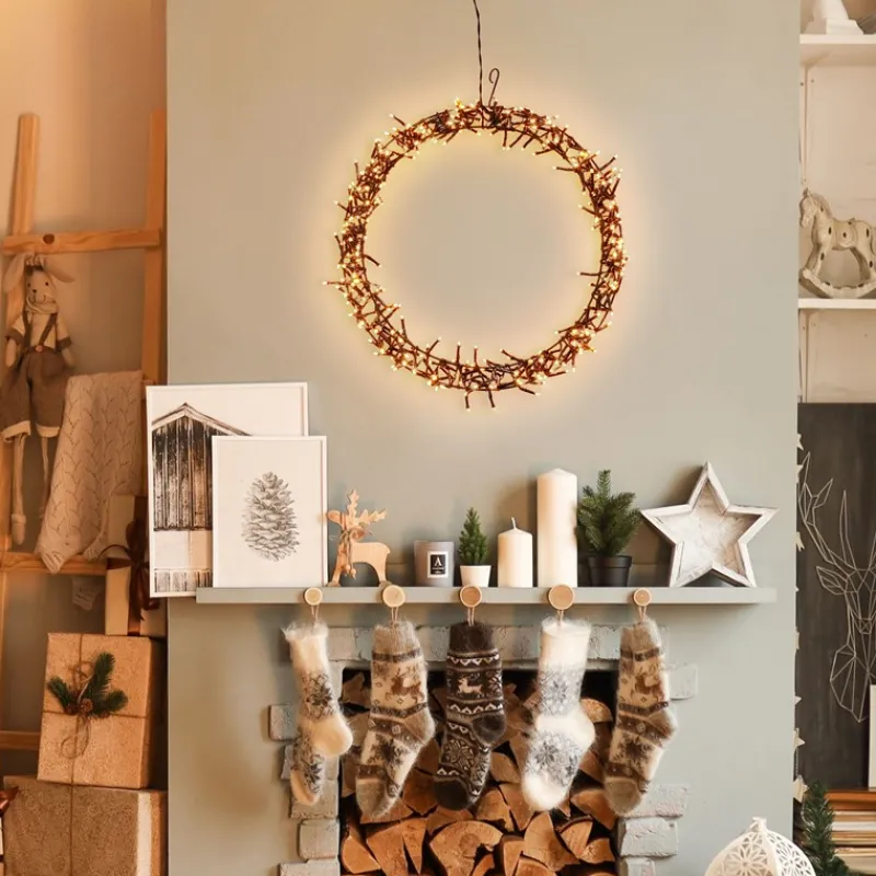 Lichterkranz für Weihnachten Ø38cm Warmweiß 300 LEDs IP44 Innen/Außen-ECD Germany Discount