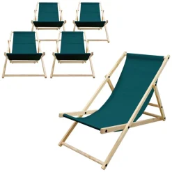 Liegestuhl 5er Set klappbar aus Holz 3 Liegepositionen bis 120 kg Dunkelgrün-ECD Germany Best