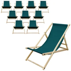 Liegestuhl 10er Set klappbar aus Holz 3 Liegepositionen bis 120 kg Dunkelgrün-ECD Germany Sale