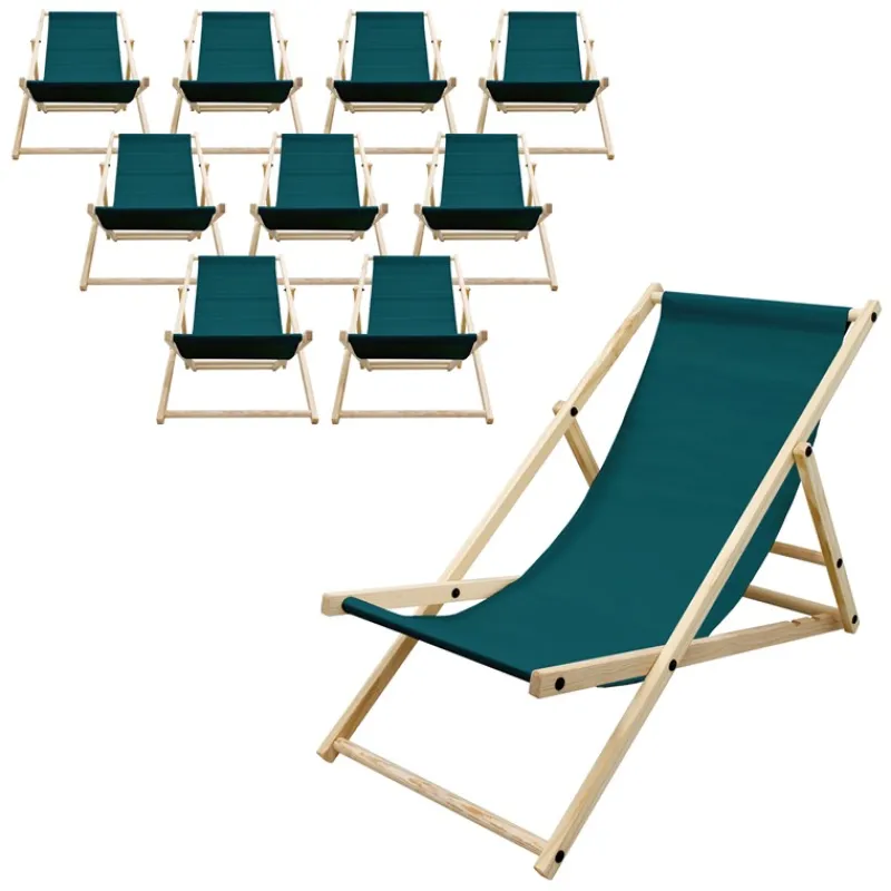 Liegestuhl 10er Set klappbar aus Holz 3 Liegepositionen bis 120 kg Dunkelgrün-ECD Germany Sale